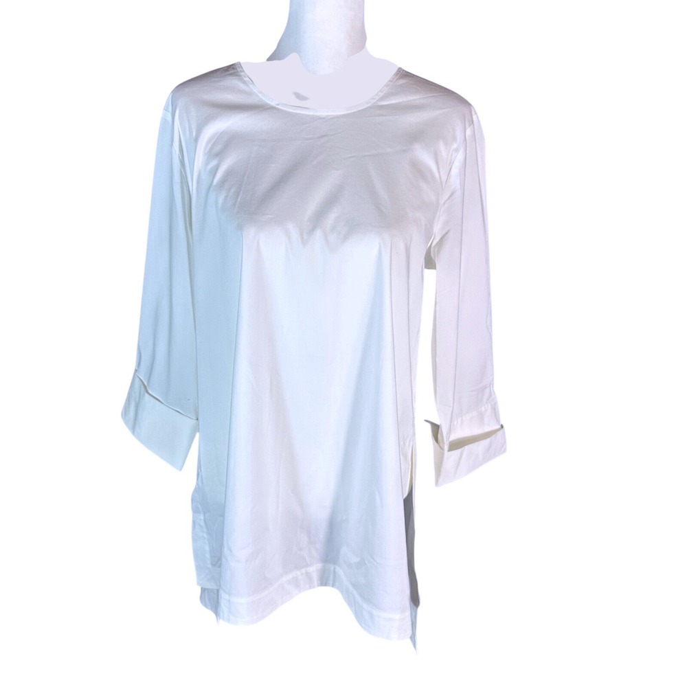 J. Jill Tunic NWT Women M White 3/4 Sleeve Button Back Side Slit Cotton Blend